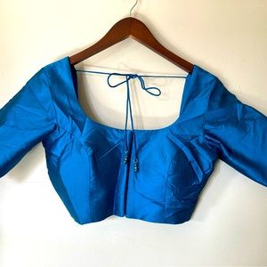 Designer label peacock blue saree blouse